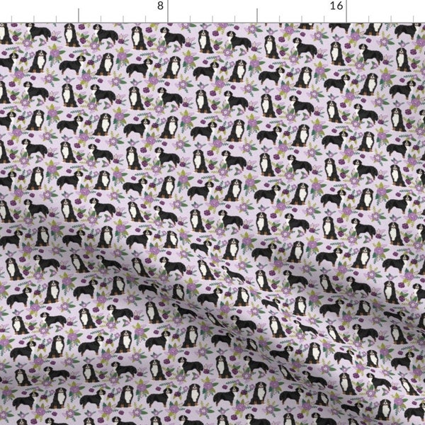 Bernese Mountain Dog Fabric - Tiny Scale Bernese Mountain Dog Floral By Petfriendly - Mask Scale Cotton Fabric by the Yard with Spoonflower