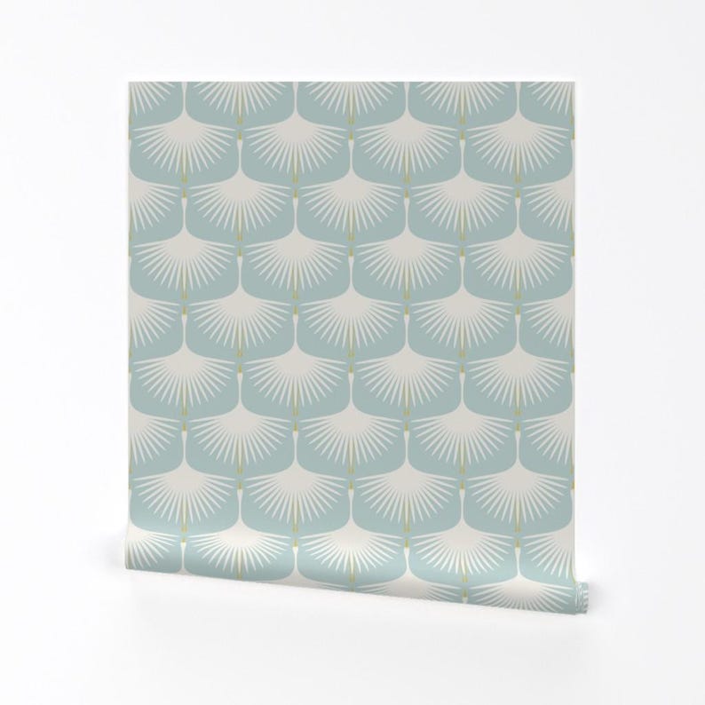 Art Deco Wallpaper - Art Deco Swans By Katerhees - Pastel Light Blue White Birds 1920 Removable Self Adhesive Wallpaper Roll by Spoonflower image 2