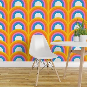 70s Retro Peel and Stick Wallpaper - Vintage Rainbow Neon Bright Nostalgia - Removable Wall Decor Art - Rainbow Arches by circa78designs