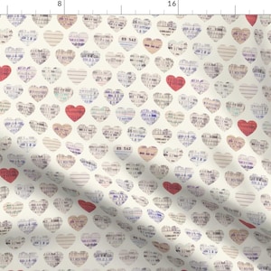 Reading Fabric - Library Love By Lellobird - Reading Love Hearts Library Cards Red Tan White Cotton Fabric By The Yard With Spoonflower