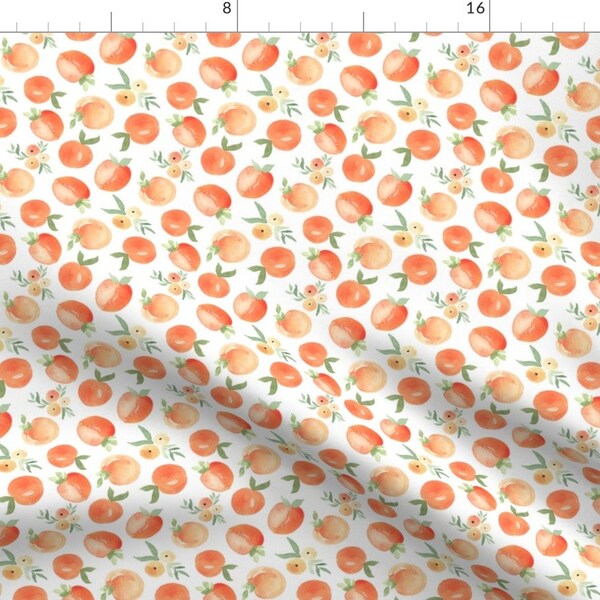 Peaches Fabric - Painted Peaches By Gingerlous - Peaches Orange White Summer Fruit Juicy Kitchen Cotton Fabric By The Yard With Spoonflower