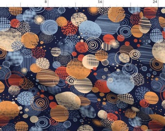 Modern Circle Fabric - Clustering Circles By Catalinakim - Circle Mod Cosmo Navy Upholstery Decor Cotton Fabric By The Yard With Spoonflower