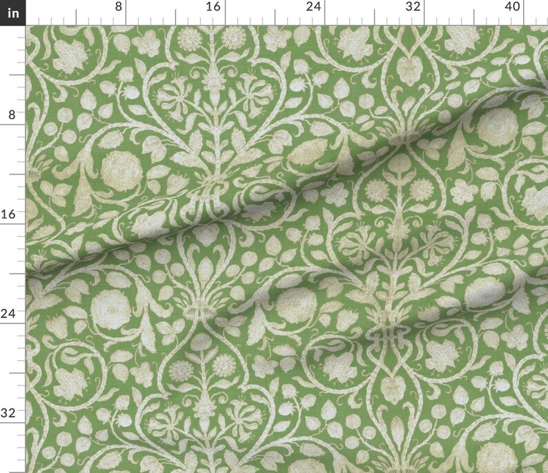 Green Damask Fabric Provence Spring Green By Etsy