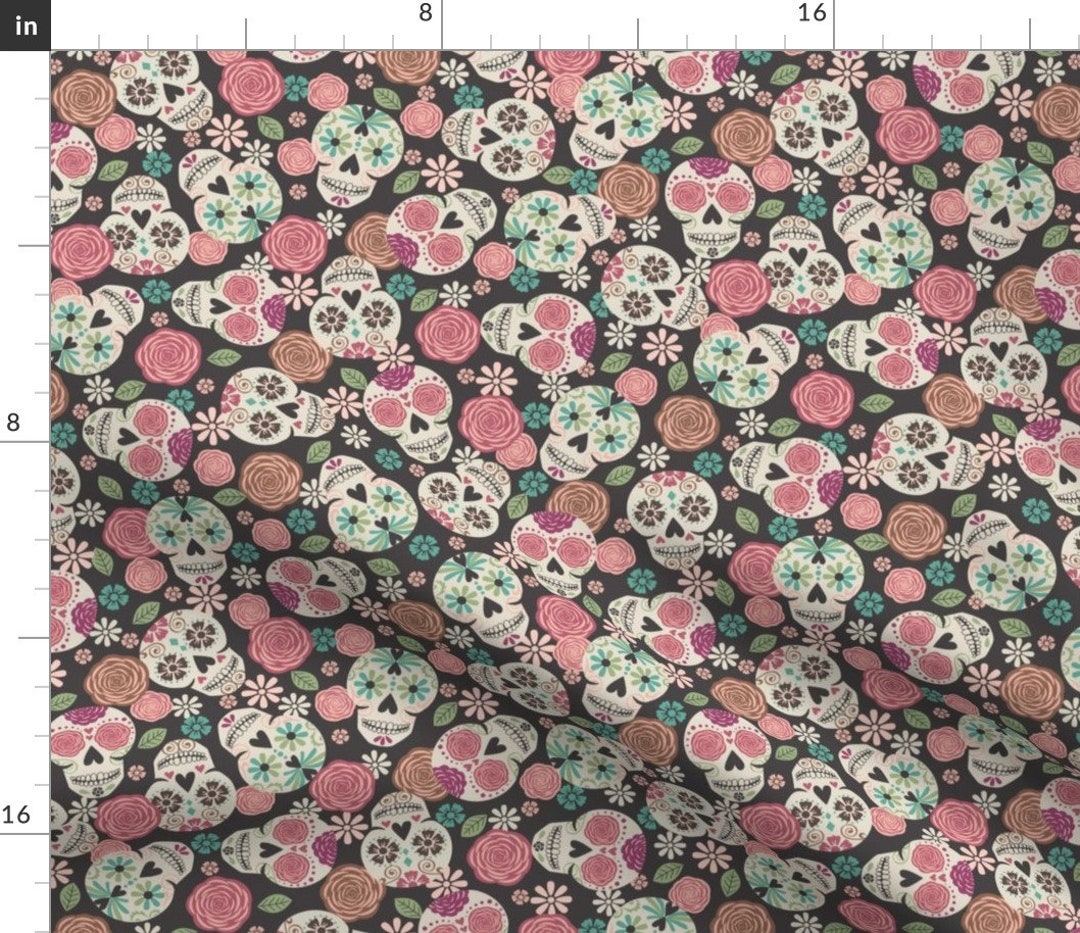 Sugar Skull Floral Fabric Sugar Skulls Pastel Pink Blue By ...