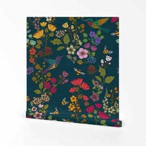 Bestäuber-Tapete - Kolibris und Bienen {Wald} Von Ceciliamok - Individuell bedruckte, entfernbare, selbstklebende Tapetenrolle von Spoonflower