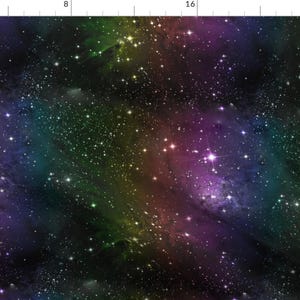 Nebula Fabric - Rainbow Galaxy By Lovelylepidoptera - Black Purple Stars Outer Space Astronomy Cotton Fabric By The Yard With Spoonflower