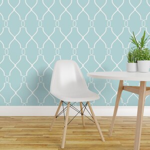 Trellis Wallpaper - Laura Trellis In Aquamarine By Willowlanetextiles - Custom Printed Removable Self Adhesive Wallpaper Roll by Spoonflower