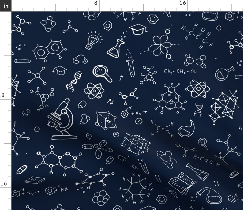 Chemistry Fabric Medical Professions by Katyau Navy White Etsy