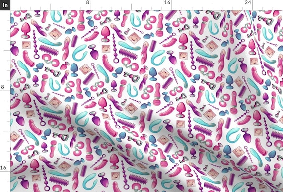 MATURE NSFW Watercolor Sex Toys Fabric - Sex Toys By Kindermama - Colorful sexuality adult Cotton Fabric By The Yard With Spoonflower