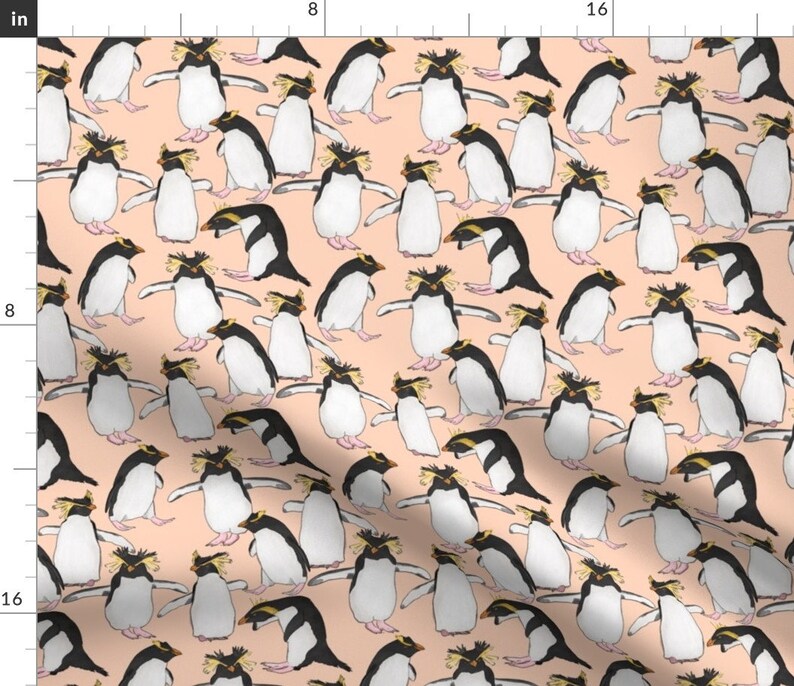 Penguin Party Fabric Rockhoppers on Pale Pink by Landpenguin Etsy
