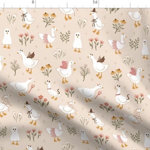 Whimsical Halloween Apparel Fabric - Trick Or Treat Geese by lulubelle_design - Vintage Floral Goose Autumn Clothing Fabric by Spoonflower image 1