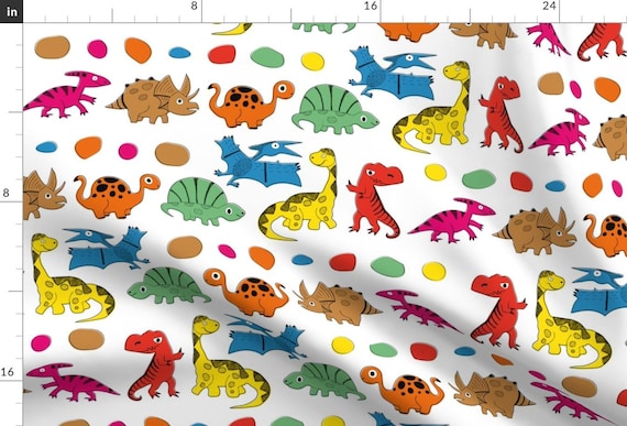 Dinosaur Fabric - Dino Parade By Vannina - Dinosaurs Rainbow Children's Baby Nursery Cotton Fabric By The Yard With Spoonflower
