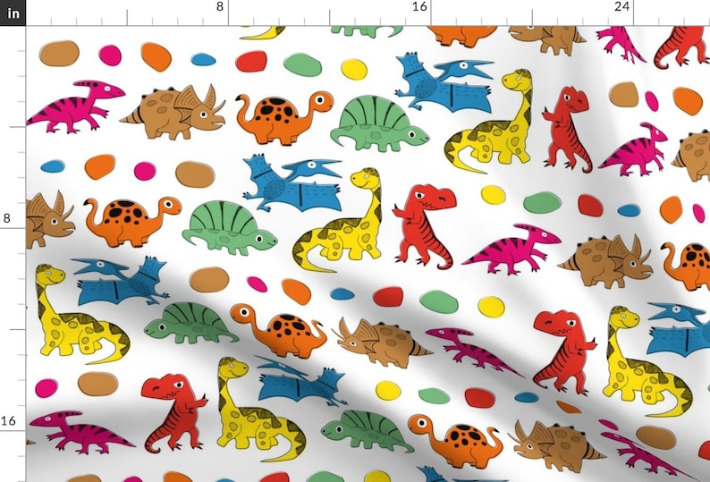 Dinosaur Fabric - Dino Parade By Vannina - Dinosaurs Rainbow Children's Baby Nursery Cotton Fabric By The Yard With Spoonflower image 1