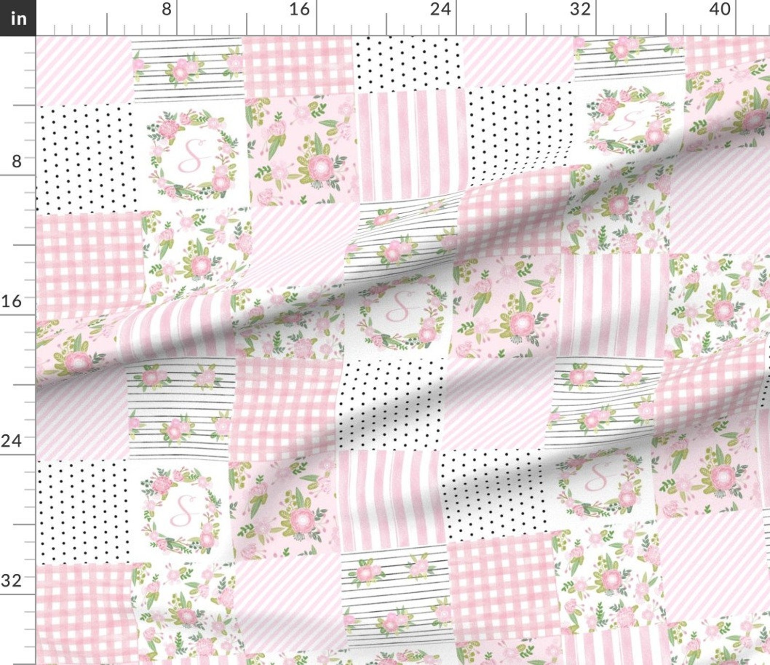 Pink Floral Quilt Fabric Monogram Quilt Letter S Girls Pink Etsy
