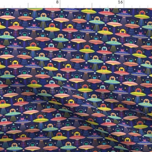 Cats Fabric - Intergalactic Cats Mini by patricia_lima -  Spaceship Ufo 80s Retro Sci Fi Arcade Mini Fabric by the Yard by Spoonflower