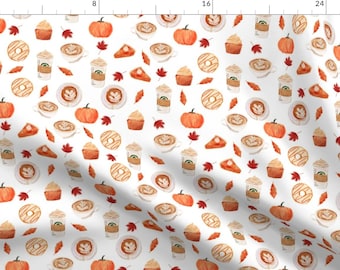 Autumn Coffee Fabric - Pumpkin Spice Latte By Charlottewinter - White Orange Pie Thanksgiving Cotton Fabric By The Yard With Spoonflower