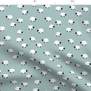 Black Faced Sheep Fabric - Small Sheep Lamb Spring Dusty Blue By Littlearrowdesign - Mask Scale Cotton Fabric by the Yard with Spoonflower