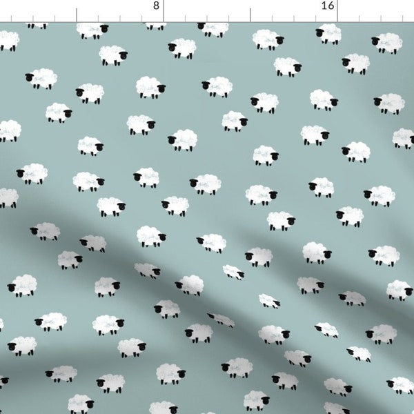 Black Faced Sheep Fabric - Small Sheep Lamb Spring Dusty Blue By Littlearrowdesign - Mask Scale Cotton Fabric by the Yard with Spoonflower