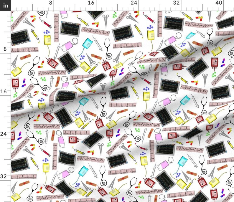 Hospital Nurse Fabric Nurse Medical Theme by Hot4tees Etsy
