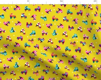 Roller Skate Fabric - Fun Colorful Retro Roller Skates Disco Fun Medium By Littlesmilemakers - Cotton Fabric By The Yard With Spoonflower