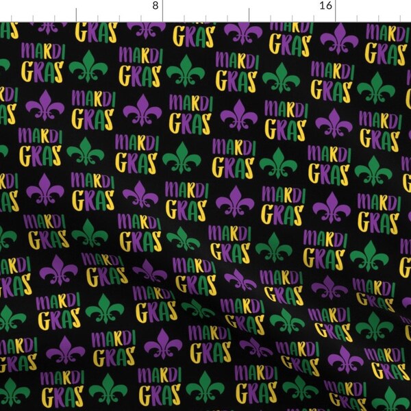 Mardi Gras Fabric - Mardi Gras Text By Charlottewinter - Black Green Yellow Purple New Orleans Cotton Fabric By The Yard With Spoonflower