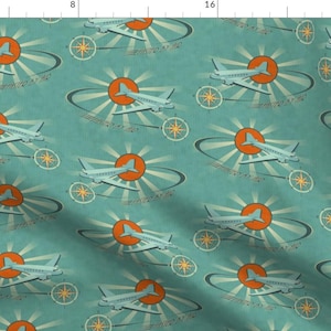 Retro Postcards Airplane Fabric - Faster By Air / Vintage Dc-3 By Studioxtine - Retro Postcards Cotton Fabric By The Yard With Spoonflower