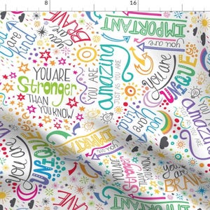 Positive Words Fabric - Rainbow Affirmations by handypanda - Typography Lettering Bright Colorful Stars Fabric by the Yard by Spoonflower
