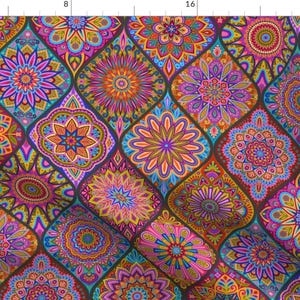 Moroccan Festival Fabric - The Marrakesh Express By Groovity - Floral Tiled Colorful Boho Morocco Cotton Fabric By The Yard With Spoonflower