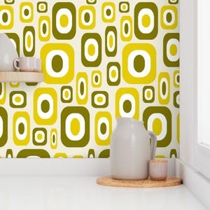 Mid Century Modern Wallpaper - Olive Mod By Jjtrends - Olive Yellow Custom Printed Removable Self Adhesive Wallpaper Roll by Spoonflower image 7