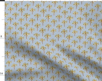 Blue Palm Trees Apparel Fabric - Retro Palms by bubblebeanie - Summer Beach Groovy Tropical Island Resort Clothing Fabric by Spoonflower