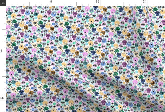 Sugar Skull Fabric - Sugar Skulls 3 Small By Laura May Designs - Colorful Sugar Skull Halloween Cotton Fabric By The Yard With Spoonflower