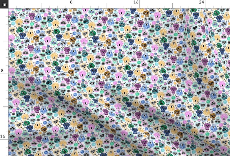 Sugar Skull Fabric - Sugar Skulls 3 Small By Laura May Designs - Colorful Sugar Skull Halloween Cotton Fabric By The Yard With Spoonflower immagine 1