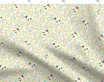 Ditsy Spring Sheep Fabric - Ditsy Spring Sheep Lemon By Hazel Fisher Creations - Sheep Lambs Cute Cotton Fabric By The Yard With Spoonflower