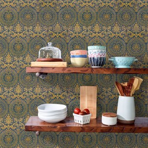 Damask Wallpaper Mediterranean Blue by Peacoquettedesigns - Etsy