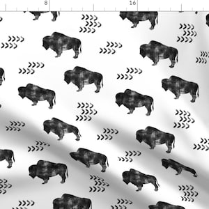 Buffalo Fabric - Distressed Buffalo || Bw By Littlearrowdesign - Distressed Bison Woodland Cotton Fabric By The Yard With Spoonflower
