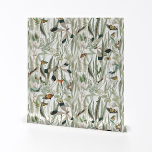 Woodland Removable Peel and Stick Wallpaper - Butterfly Dragonfly Bugs Insect - Wall Art Wall Decor - Beauty Underfoot by downriverhomegoods