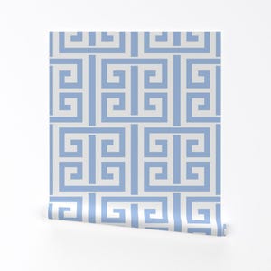 Blaue Preppy Abziehbare Tapete - Geometrisches Traditionelles Labyrinth Griechisch Blau Weiß - Wandkunst-Wanddekor - Griechischer Schlüssel by vivdesign