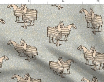 Equestrian Horses Gray Fabric - Morris Blanketed Horse By Ragan - Equestrian Cotton Fabric By The Yard With Spoonflower