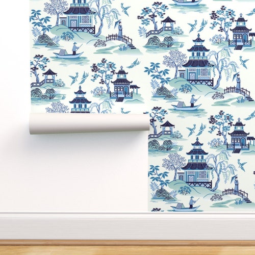 Chinoiserie Wallpaper Jenny Modern Cherry Cornflower by Etsy