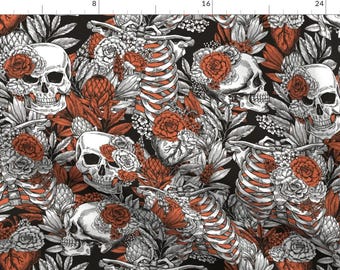 Gothic Fabric - Moody Floral Skull by adehoidar -  Halloween Anatomy Skull Medicine Vintage Dark Cryptic Fabric by the Yard by Spoonflower