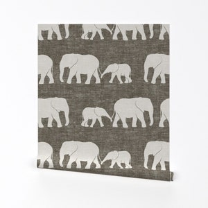 Elephant Wallpaper - Elephants March - Taupe By Littlearrowdesign - Custom Printed Removable Self Adhesive Wallpaper Roll by Spoonflower