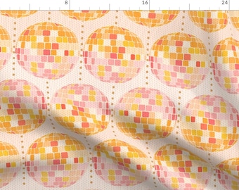 Mirror Ball Fabric - Disco Revival by garabateo - Pastel Orange Pink Vintage Disco 1970s Retro Nostalgia Fabric by the Yard by Spoonflower
