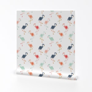 Flamingo Wallpaper - Flamingos A By Indybloomdesign - Pink Mint Blue Custom Printed Removable Self Adhesive Wallpaper Roll by Spoonflower