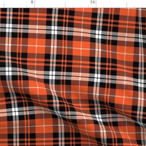 Orange Plaid Fabric - Pumpkin Fall Plaid Orange,Black,White By Littlearrowdesign - Tartan Autumn Cotton Fabric by the Yard with Spoonflower