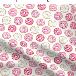 Pink Donut Fabric - Iced Donuts - Pink 2 Inch Donuts By Hazel Fisher Creations - Donut Sweets Cotton Fabric By The Yard With Spoonflower