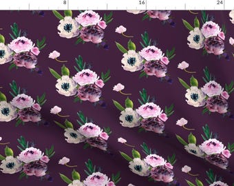 Watercolor Florals On Purple Fabric - Beauty Light Florals Purple By Shopcabin - Floral Flowers Cotton Fabric By The Yard With Spoonflower