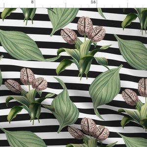 Anatomy Brain Plants On Stripes Abstract Funky Botanical Fabric - Inform By Idoa - Anatomy Cotton Fabric By The Yard With Spoonflower