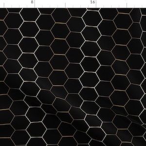 Gold And Black Hexagon Tile Fabric - Gold And Black Hex Tile Hexagon Tile By Jenlats - Hex Tile Cotton Fabric By The Yard With Spoonflower