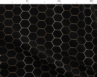 Gold And Black Hexagon Tile Fabric - Gold And Black Hex Tile Hexagon Tile By Jenlats - Hex Tile Cotton Fabric By The Yard With Spoonflower