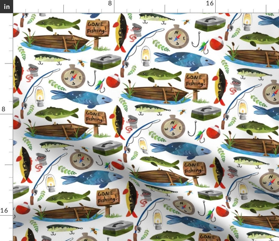 Fishing Fabric Gone Fishing by Gingerlous Camping Adventure Canoe Vacation  Outdoors Fabric by the Yard by Spoonflower 